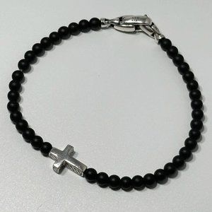Authentic David Yurman Black Onyx Men's Bracelet Bead Cross Bracelet size MEDIUM